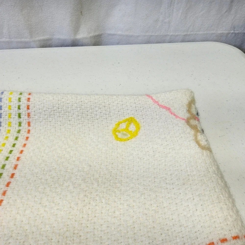 The Three Weavers Baby Blanket Kids OS‎ White Vintage Handwoven Orlon Bear Plaid